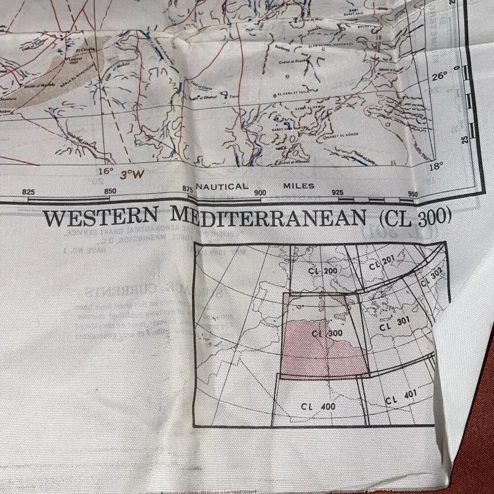 US Air Force Aeronautical Chart Service Cloth Map 1950 CL300 E & W Mediterranean